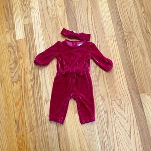 Velvet Baby Jumpsuit w/ Matching Bow